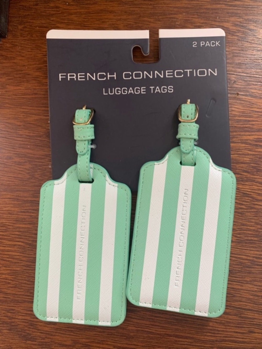French Connection Mint & White Striped Luggage Tag Duo